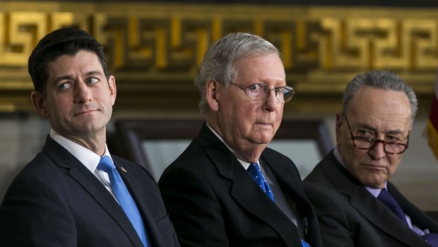 US House Speaker Paul Ryan, Senate Majority Leader Mitch McConnell and Senate Minority Leader Chuck Schumer.