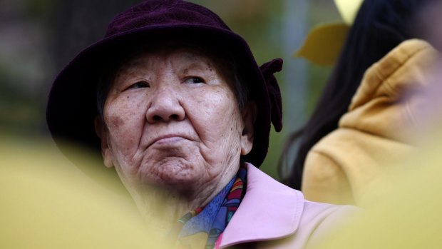 Kil Won-Ok, one of the former South Korean 'comfort women' at a protest in Seoul in 2014.
