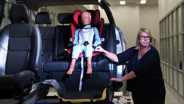 Dr Julie Brown, senior research fellow at Neuroscience Research Australia (NeuRA), in the new crash lab that will study why older drivers and motorcyclists are dying on the roads at a greater rate than other drivers. 