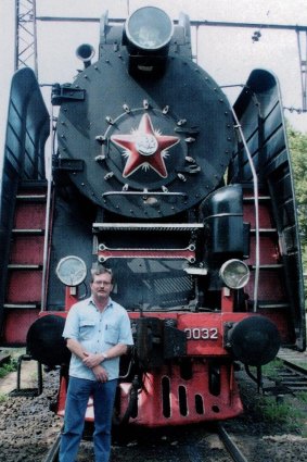 Philip Girdlestone in front of his Soviet express locomotive.