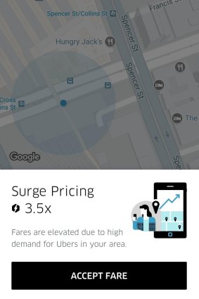 Uber surcharges from Southern Cross just before 5pm.