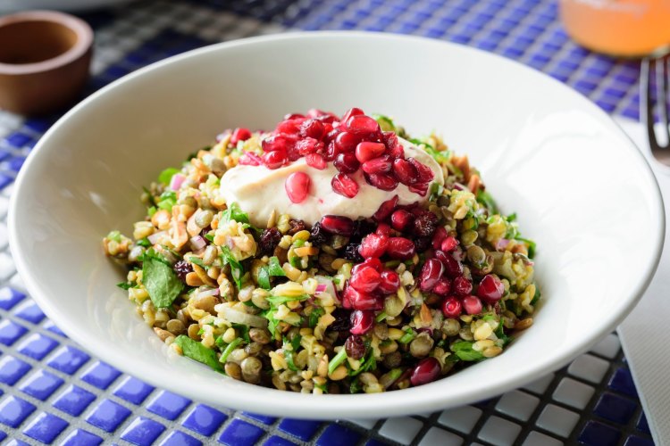 Hellenic Republic's popular Cypriot grain salad is packed with protein-packed lentils. 