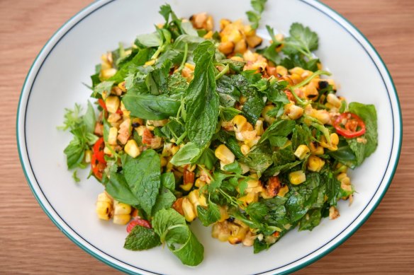 Corn with herbs, chillies, preserved lemon and ras el hanout.