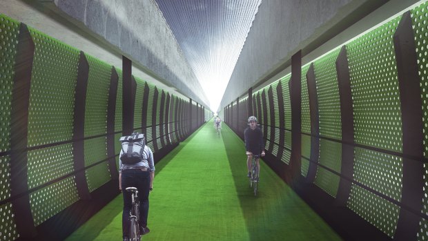 An artist's impression of the express veloway planned for above Footscray Road. 