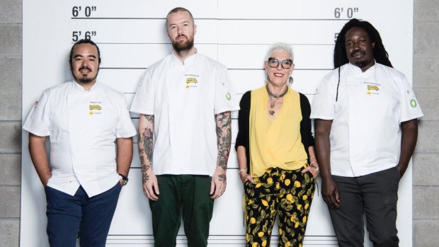 Ronni Kahn (second from the right), founder of OzHarvest, with chefs taking part in the cookoff.