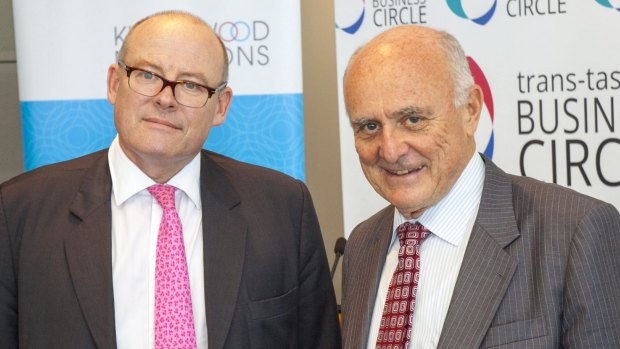 National Mental Health Commission chairman Professor Allan Fels (right) with lawyer John Canning, who has been diagnosed with bipolar disorder.