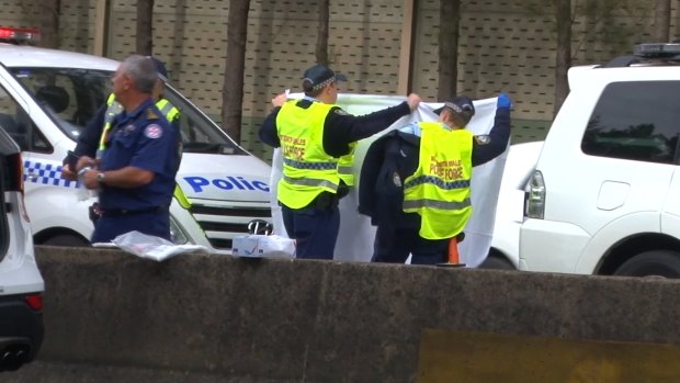 Police attend the scene of the accident in North Parramatta.