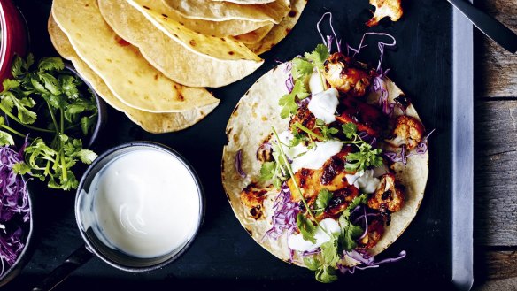 Donna Hay's chipotle chicken and cauliflower tacos.