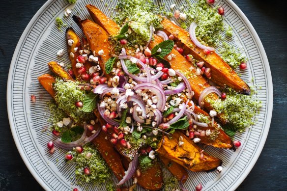 Sweet potato chaat with coconut, mint and lime sambal.