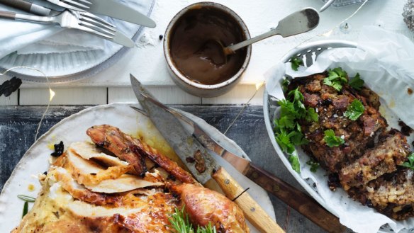 Jill Dupleix's dry-brined turkey with umami-rich Vegemite gravy and stuffing.