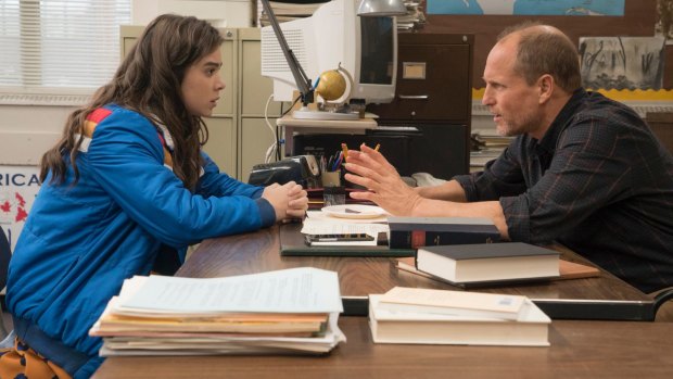 Emotional download: Hailee Steinfeld as Nadine with Woody Harrelson as her English teacher.