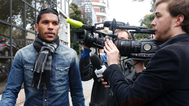 Bad boy: French football club Bastia's player Brandao leaves after a hearing at the French Football Federation (FFF) headquarters in Paris earlier this month. 