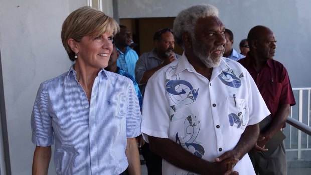 As long as it takes: Julie Bishop met Vanuatu Prime Minister Joe Natuman in Port Vila on Sunday.