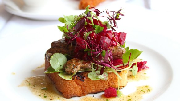 Pan-fried chicken livers with apple and beetroot chutney at English's of Brighton.