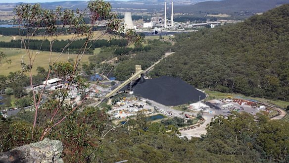 Springvale mine (foreground) supplies coal to the Mount Piper power station.