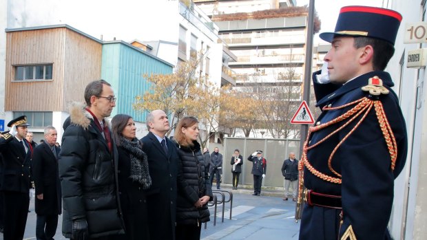 A memorial service at the offices of Charlie Hebdo to mark the second anniversary. 