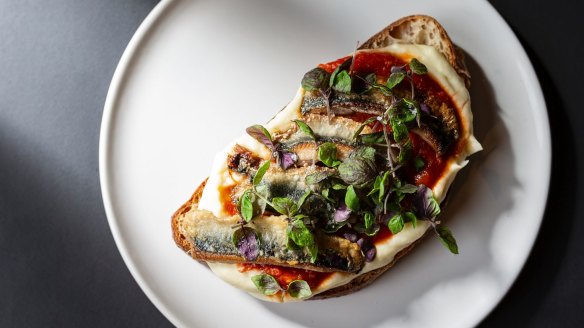 Sardines and celeriac puree on rye toast.