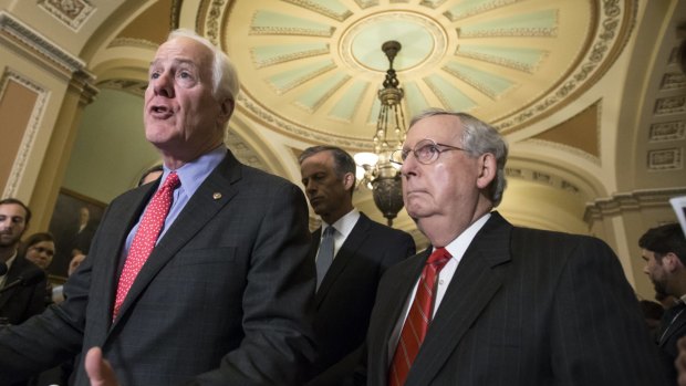 Republicans favour a different set of legislative measures on guns sponsored by Senate Majority Whip John Cornyn of Texas, left, seen here with Senate Majority Leader Mitch McConnell on Capitol Hill.