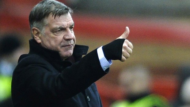Hammers boss Sam Allardyce gives his side the thumbs up on Sunday.