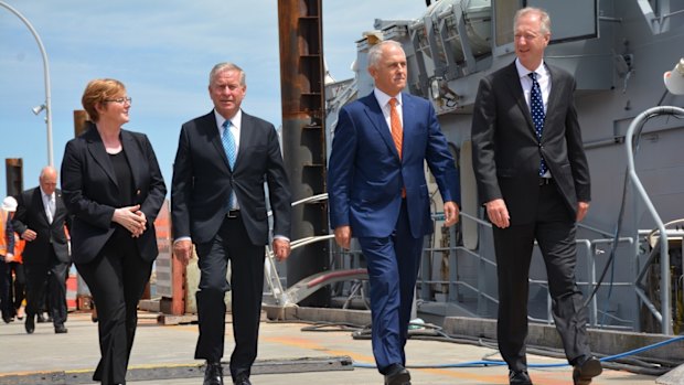 Mr Turnbull talking up the state's shipbuilding prospects at the Austal manufacturing yard in Perth's south during the state election. 