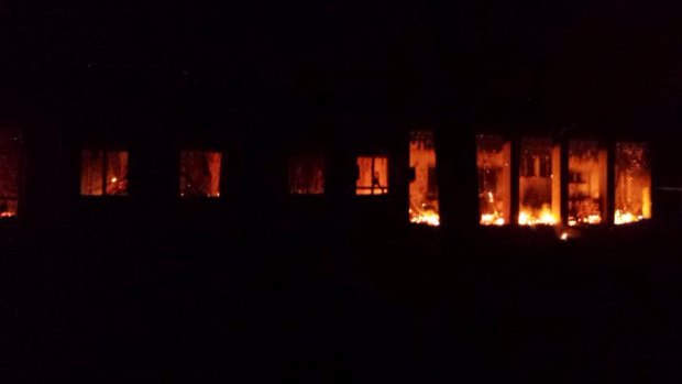 During: flames inside the MSF hospital's trauma centre in Kunduz.  