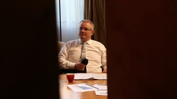Treasurer Scott Morrison in the Prime Minister's suite at Parliament House on Monday.