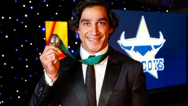 Playing on: North Queensland Cowboys playmaker Johnathan Thurston with his record fourth Dally M Medal on Monday.