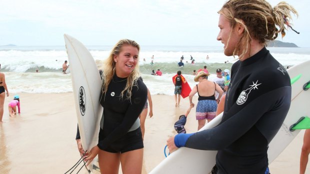 Professional Life Guard Ashleigh Searle (left) rescued the two swimming from the surf.