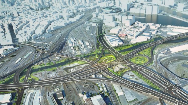 A spaghetti junction to be built in West Melbourne as part of the West Gate Tunnel project. 