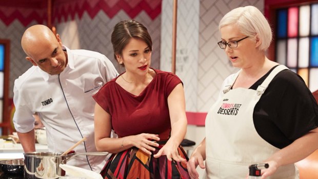 It became a TV hit: Adriano Zumbo and Rachel Khoo with the winner of <i>Zumbo's Just Desserts</i>'s Kate Ferguson.