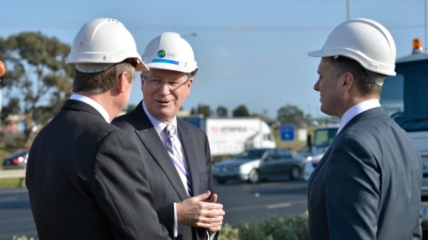 Premier Denis Napthine visits a future East-West Link building site.