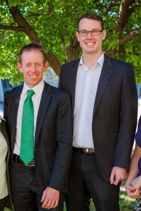 Greens leader Shane Rattenbury and candidate Michael Mazengarb.