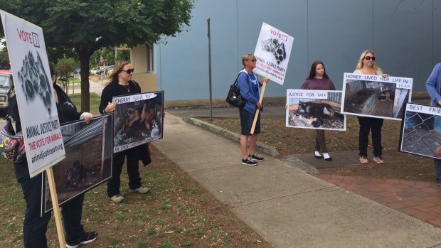 Animal welfare activists outside Werribee Magistrates Court.