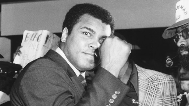 The champ is here: Muhammad Ali arrives in Sydney in 1979. 