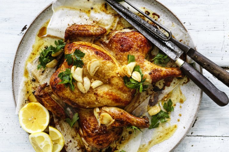 Garlic roast chicken.