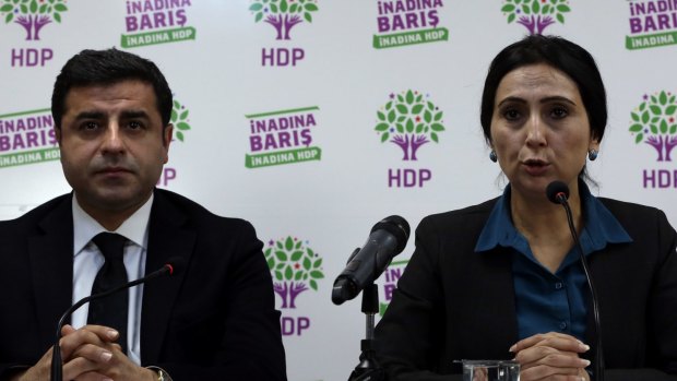Co-chairmen of the People's Democratic Party, or HDP, Selahattin Demirtas, left, and Figen Yuksekdag have both been detained.