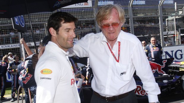Mark Webber and Ron Walker in pit lane at the 2008 Melbourne Grand Prix.