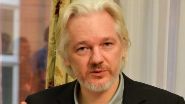 WikiLeaks founder Julian Assange speaks at a press conference inside Ecuador's London embassy.