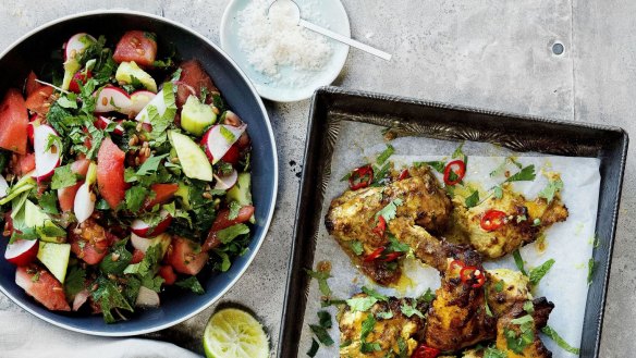 Serve this watermelon, spelt and radish salad with roast chicken. 