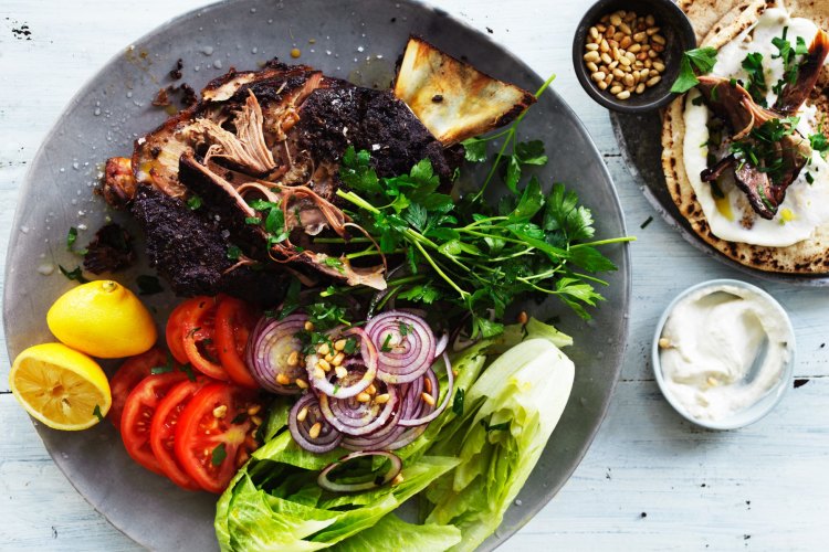 Adam Liaw's roast lamb shoulder shawarma.