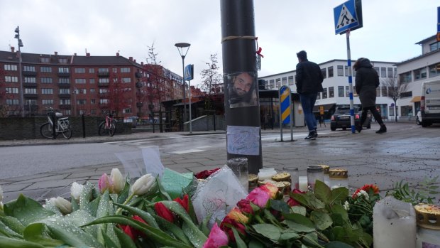 Tributes in Gothenburg for Australian Kai Foley who was killed on December 20.