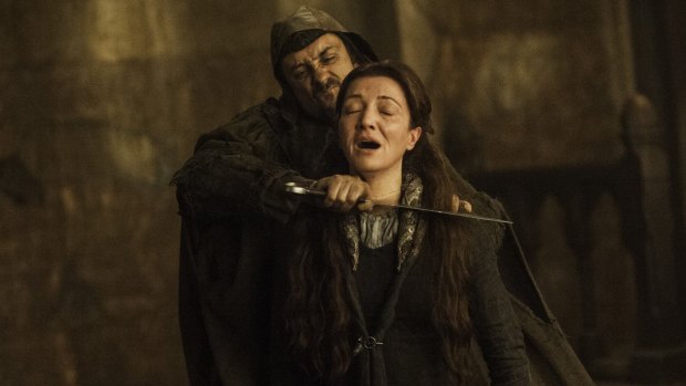 Catelyn Stark dying at the Red Wedding thanks to the treacherous Freys.