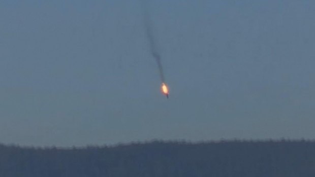 The jet crashed to the ground after being shot down by Turkish F-16s. 