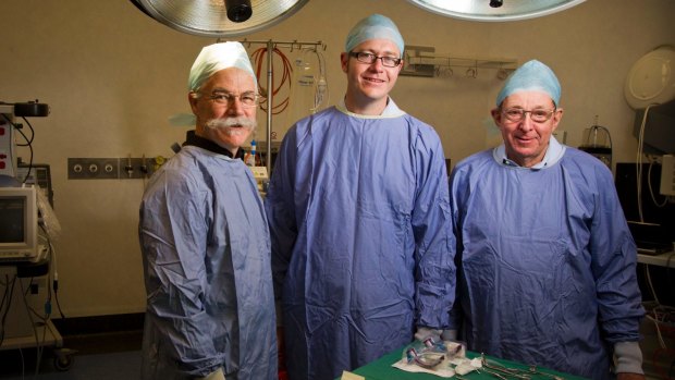 Professor Alan Mackay-Sim with Ben Goss and Don Fry at the Institute of Health and Biomedical Innovation at the Queensland University of Technology.