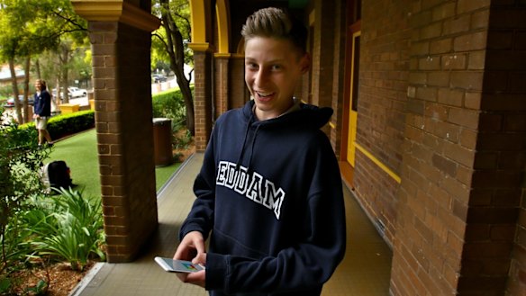 Teenage whiz kid Ben Pasternak at his school, Reddam House in Sydney. His Impossible Rush game is proving a hit.