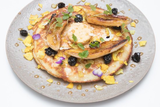 Armadale uttapam: Rice pancake with bananas, sour cherries and maple butter.