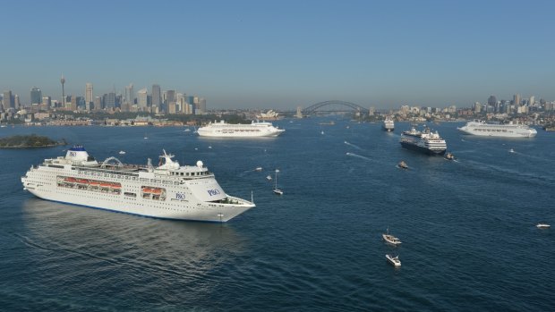 Cruise line P&O Cruises has made history in Sydney staging an unprecedented five-ship spectacular to celebrate the arrival of its two latest cruise ships.