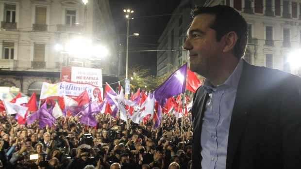 Front runner: Alexis Tsipras at a rally for his far-left Syriza party in Athens on Thursday.