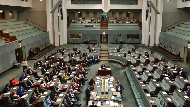 The government benches are mostly empty as the Leader of the Opposition Bill Shorten speaks on Monday morning.