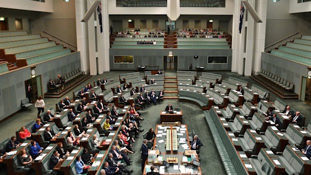 The government benches are mostly empty as the Leader of the Opposition Bill Shorten speaks on Monday morning.